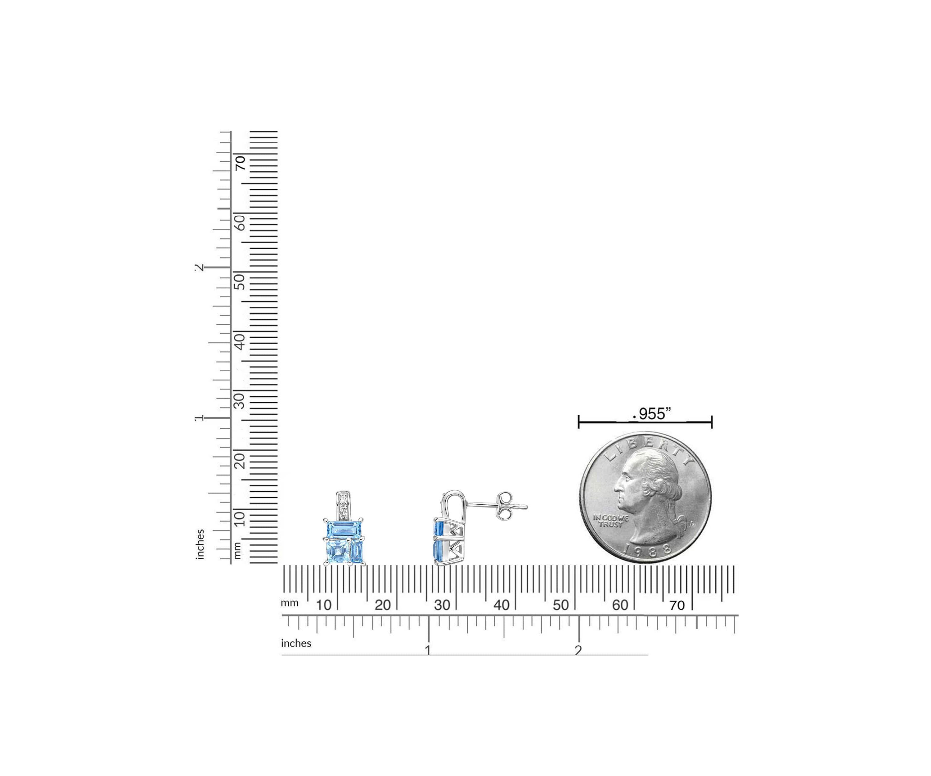 Blue Topaz and Created White Sapphire Earrings in Sterling Silver