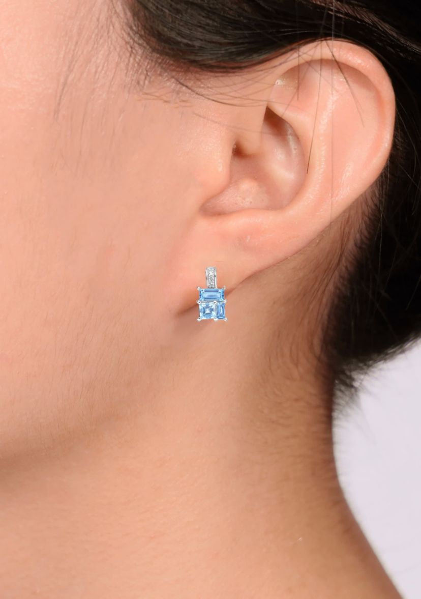 Blue Topaz and Created White Sapphire Earrings in Sterling Silver