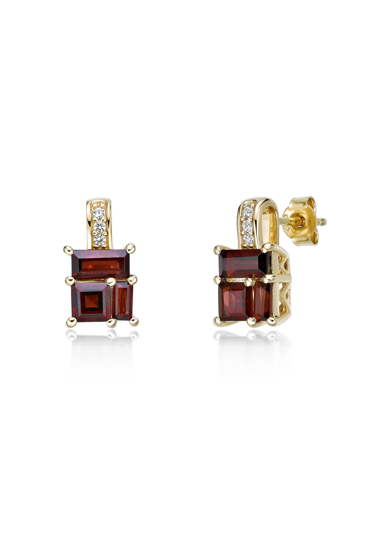 Garnet and Created White Sapphire Earrings in 2 Micron Gold Plated Sterling Silver