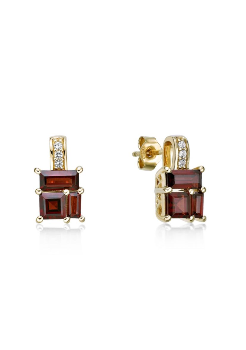 Garnet and Created White Sapphire Earrings in 2 Micron Gold Plated Sterling Silver