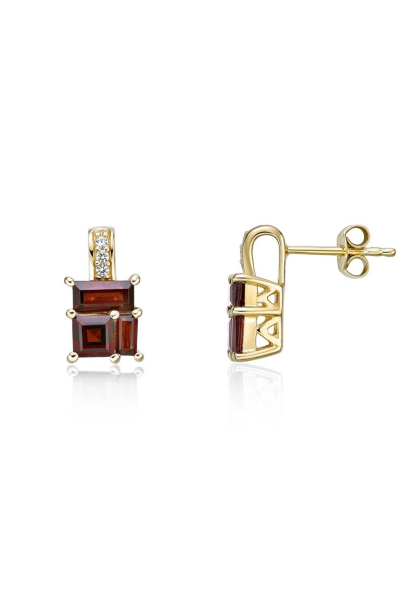 Garnet and Created White Sapphire Earrings in 2 Micron Gold Plated Sterling Silver