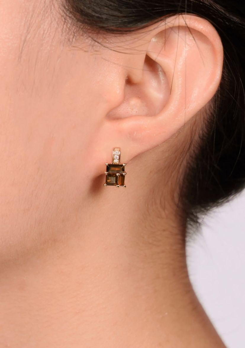 Garnet and Created White Sapphire Earrings in 2 Micron Gold Plated Sterling Silver
