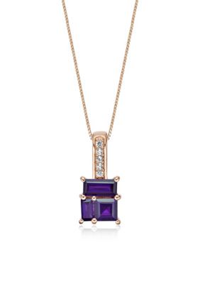 Gemminded Amethyst and Created White Sapphire Pendant in 2 Micron Rose Gold Plated Sterling Silver, Purple, 18 in