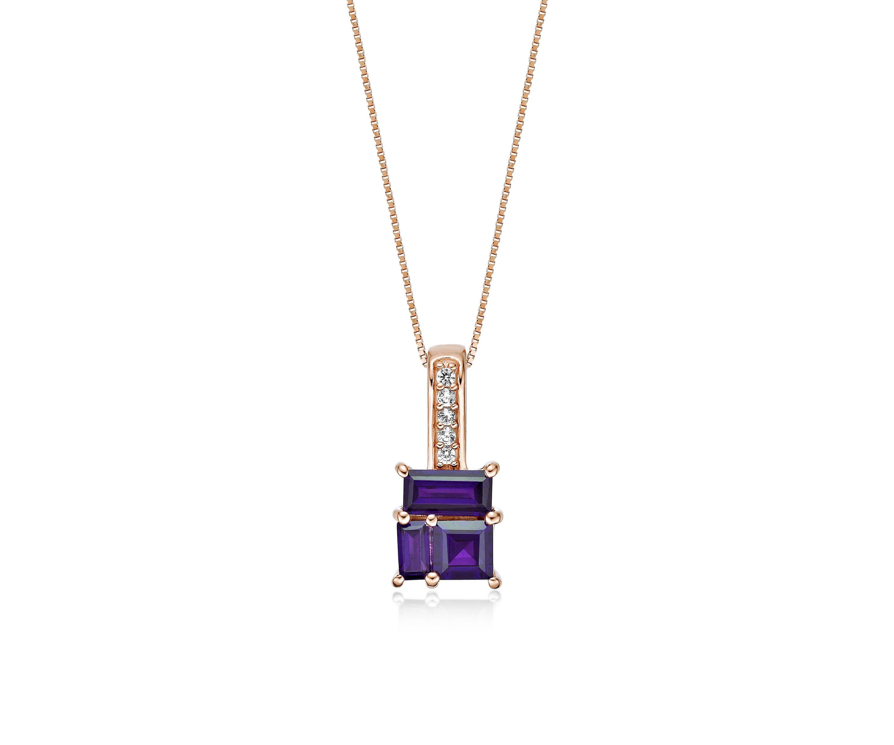 Amethyst and Created White Sapphire Pendant in 2 Micron Rose Gold Plated Sterling Silver