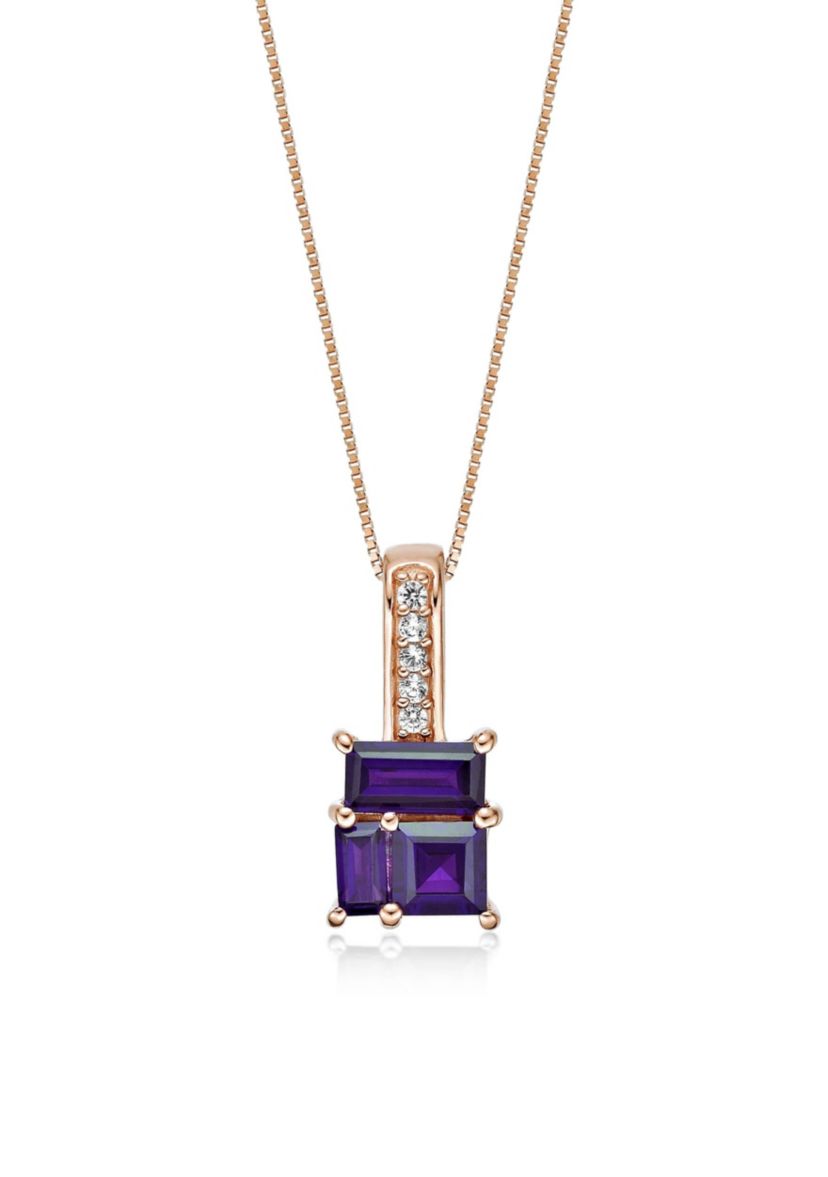Amethyst and Created White Sapphire Pendant in 2 Micron Rose Gold Plated Sterling Silver