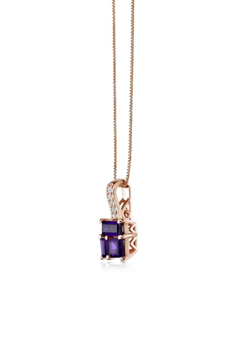 Amethyst and Created White Sapphire Pendant in 2 Micron Rose Gold Plated Sterling Silver