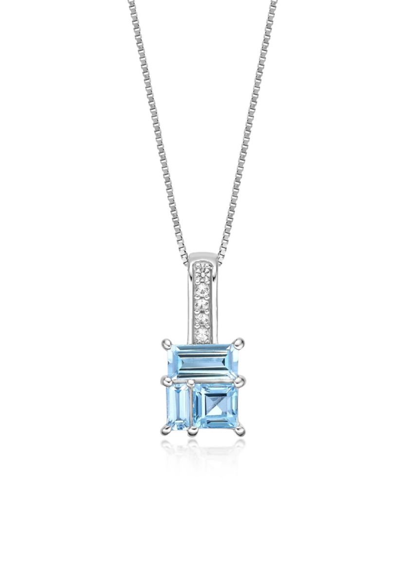 Blue Topaz and Created White Sapphire Pendant in Sterling Silver