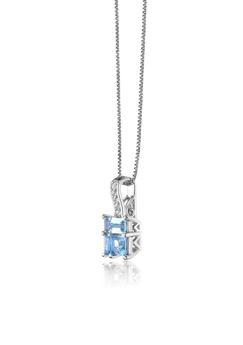 Blue Topaz and Created White Sapphire Pendant in Sterling Silver