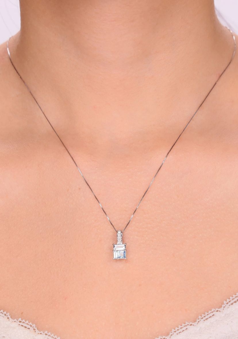 Blue Topaz and Created White Sapphire Pendant in Sterling Silver