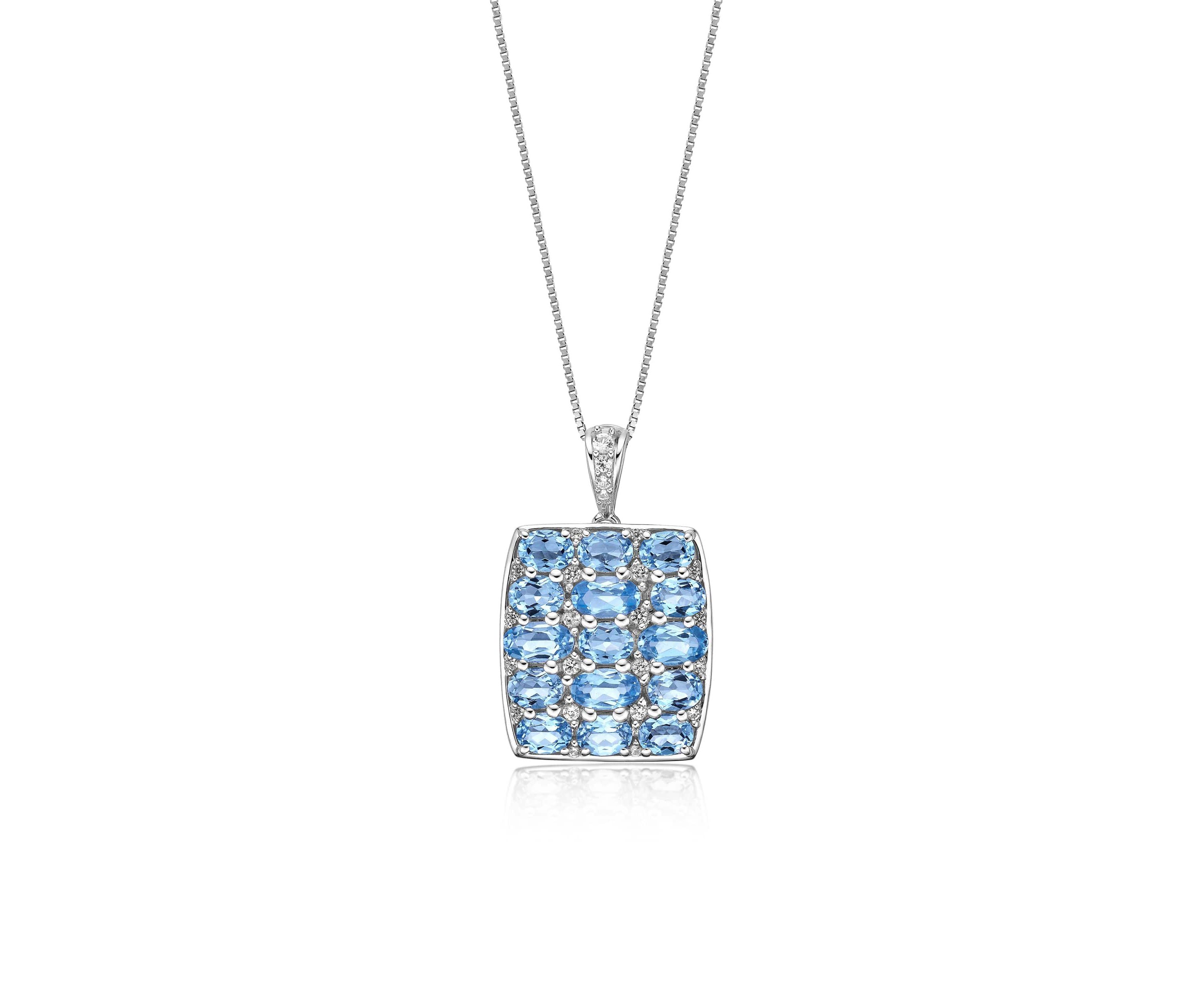 Blue Topaz and Created White Sapphire Pendant Necklace in Sterling Silver