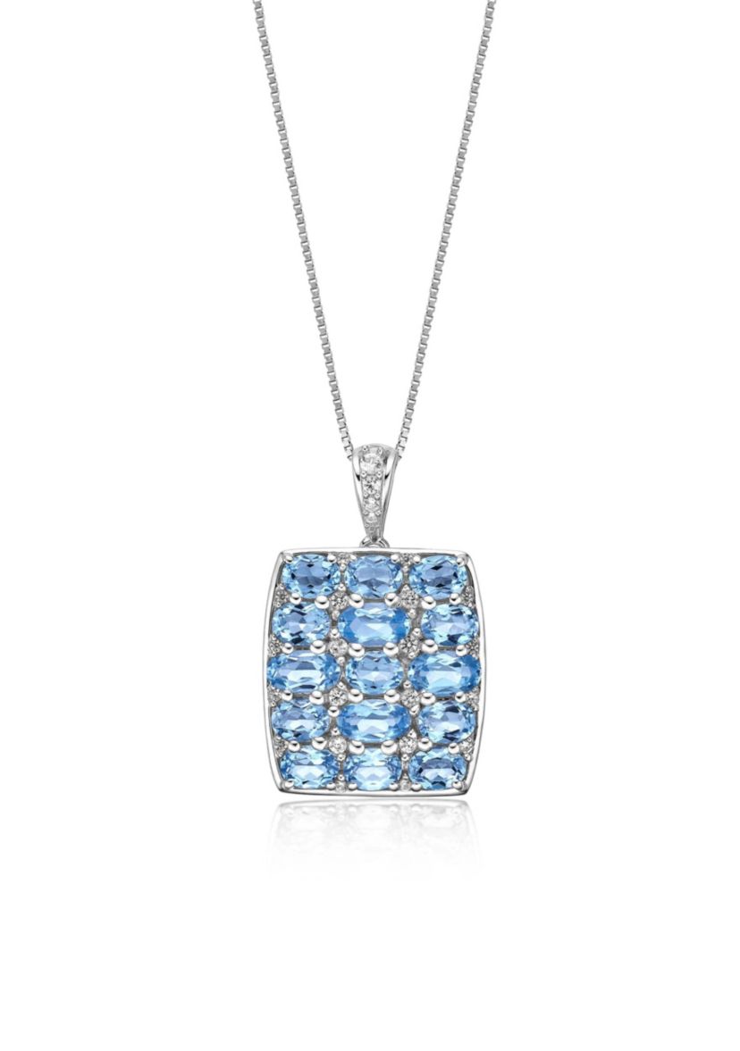 Blue Topaz and Created White Sapphire Pendant Necklace in Sterling Silver