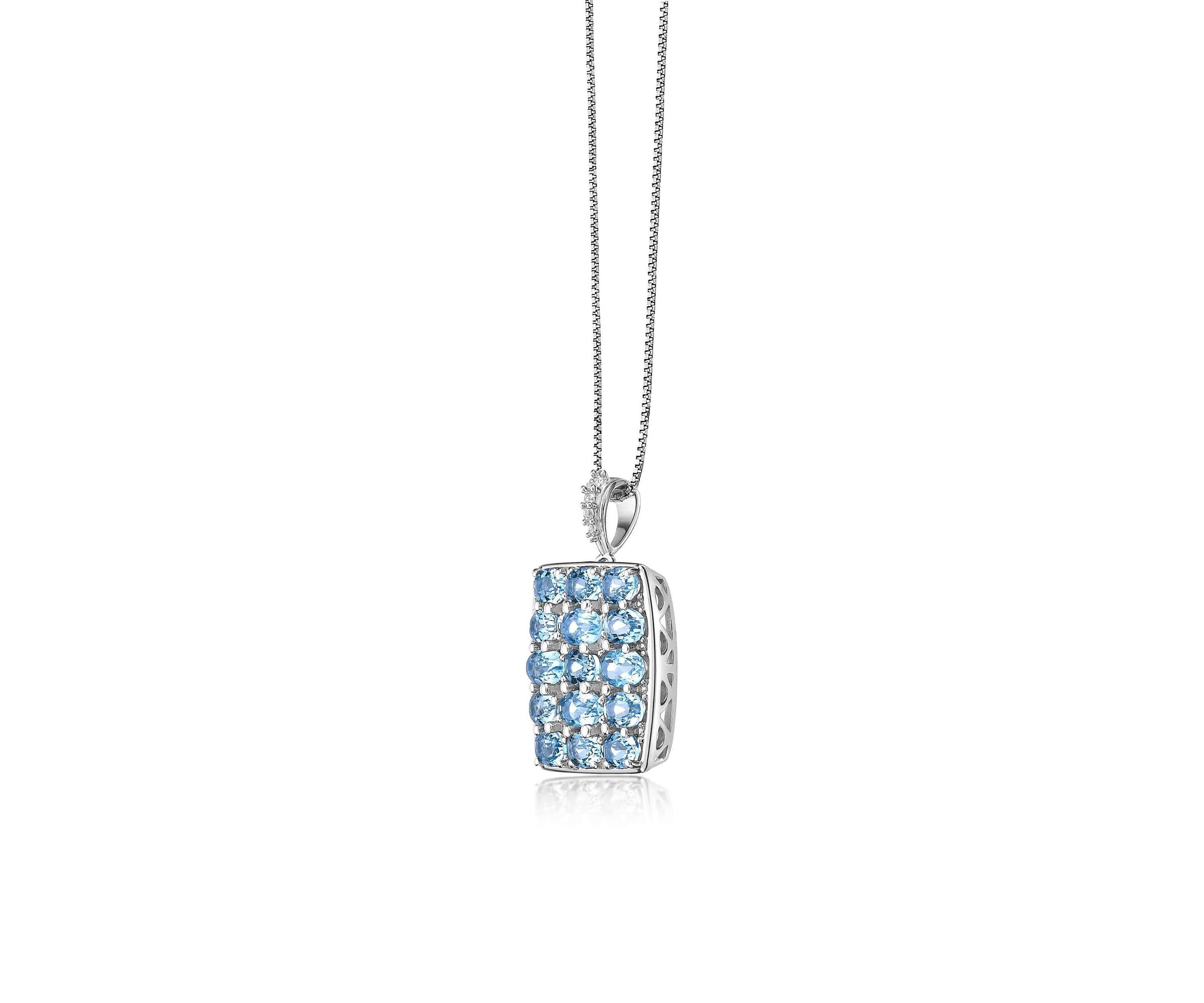 Blue Topaz and Created White Sapphire Pendant Necklace in Sterling Silver