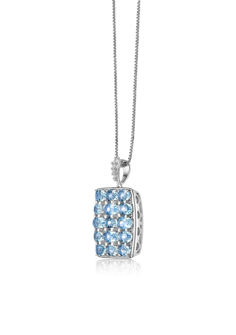 Blue Topaz and Created White Sapphire Pendant Necklace in Sterling Silver