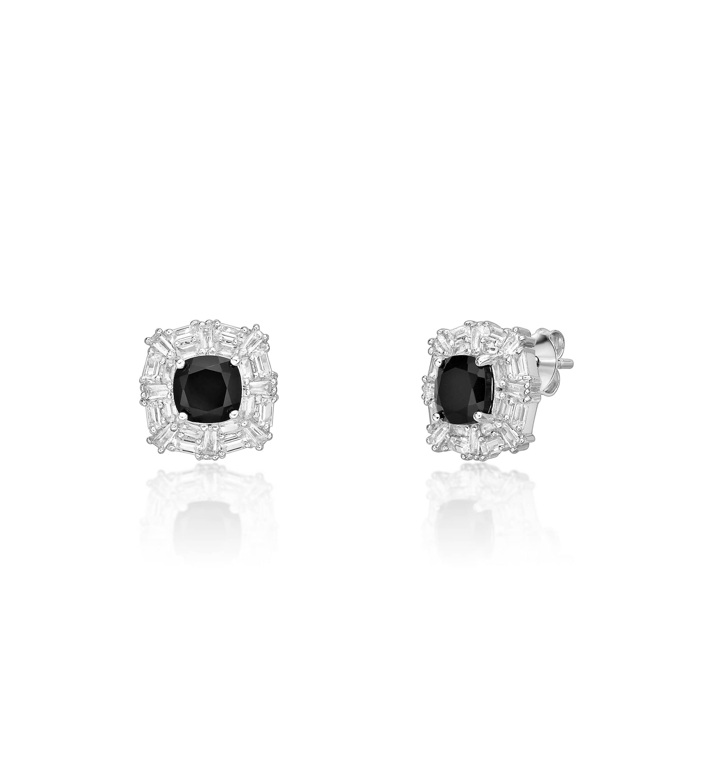 1 5/8 ct. t.w. Black Onyx and Created Whire Sapphire Earrings in Sterling Silver