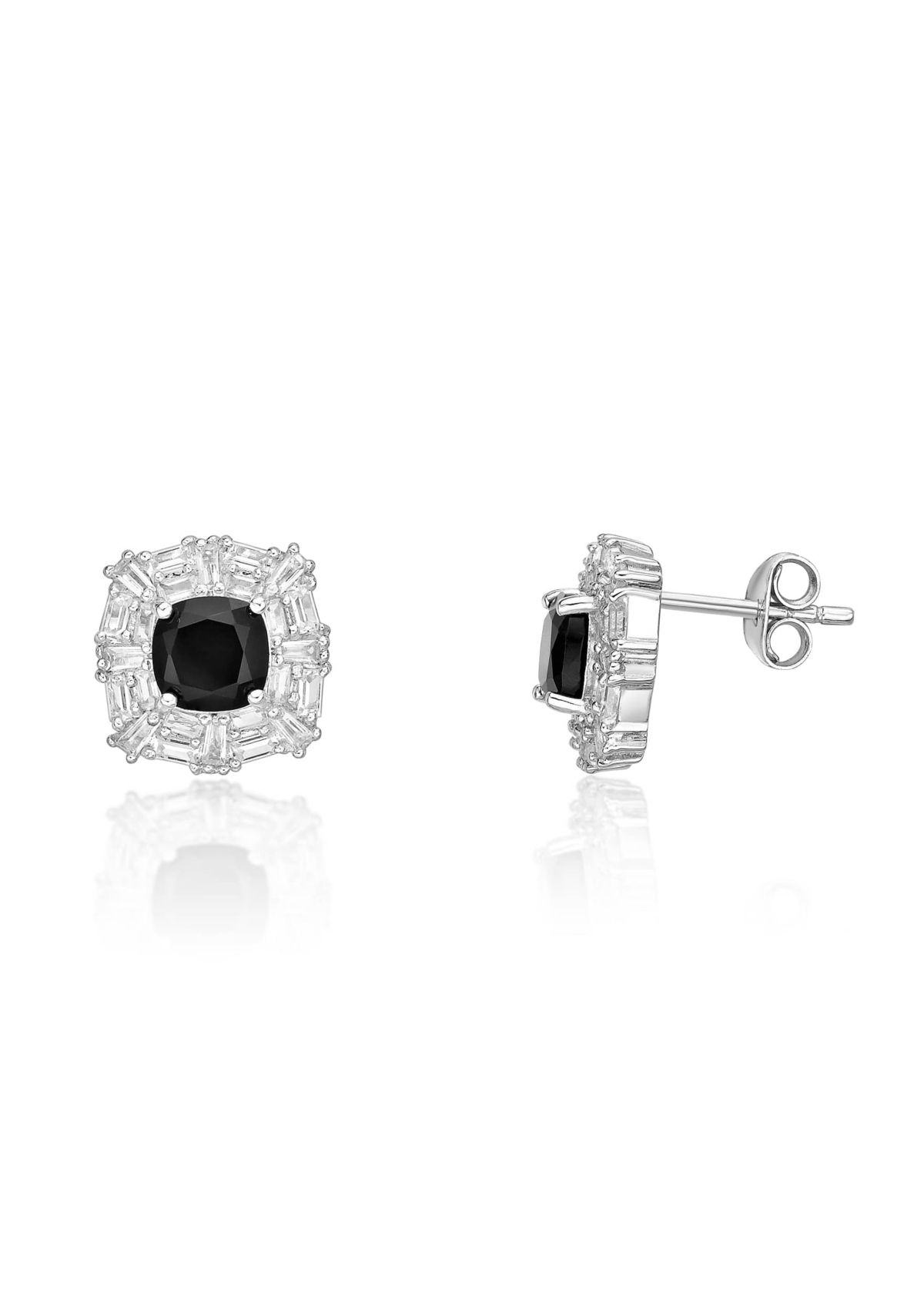 1 5/8 ct. t.w. Black Onyx and Created Whire Sapphire Earrings in Sterling Silver