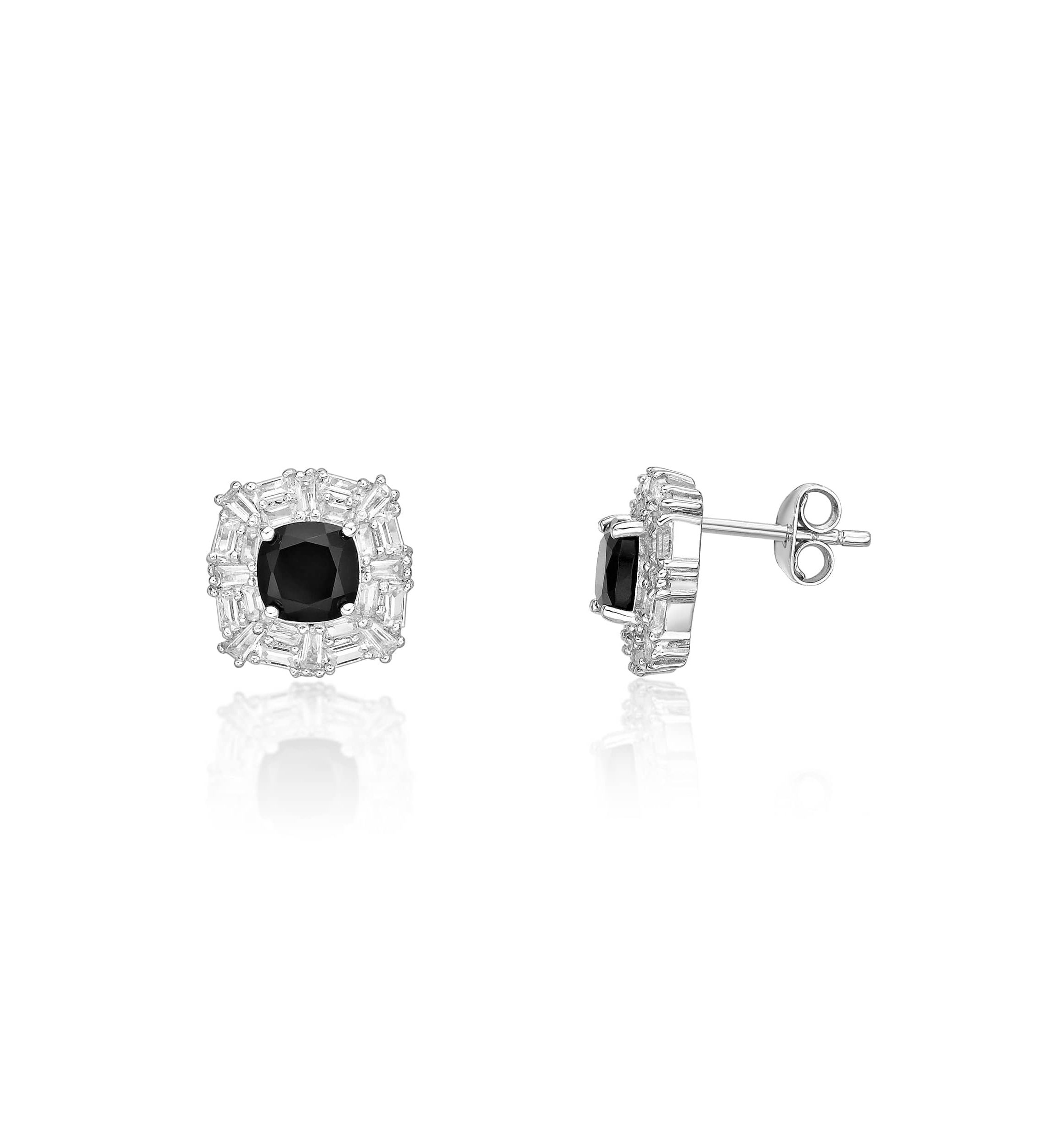 1 5/8 ct. t.w. Black Onyx and Created Whire Sapphire Earrings in Sterling Silver