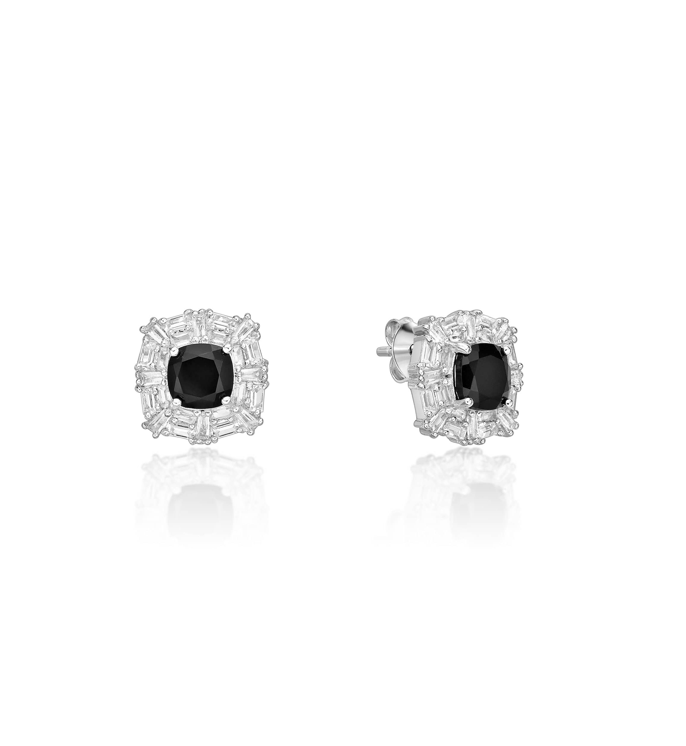 1 5/8 ct. t.w. Black Onyx and Created Whire Sapphire Earrings in Sterling Silver