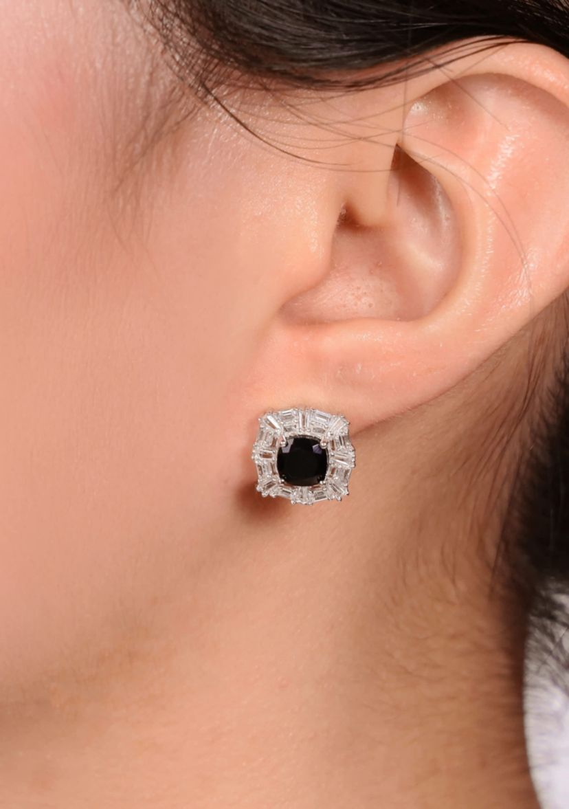 1 5/8 ct. t.w. Black Onyx and Created Whire Sapphire Earrings in Sterling Silver