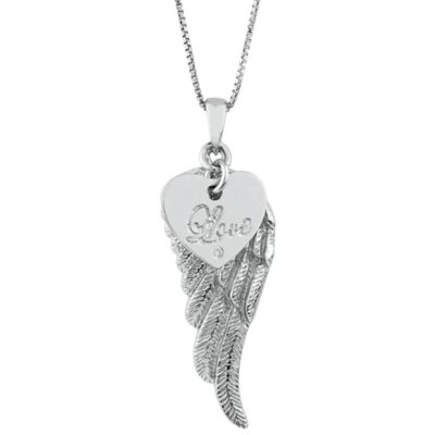 Gemminded Diamond Accent Angel Wing Love Disc Charm Pendant in Sterling Silver