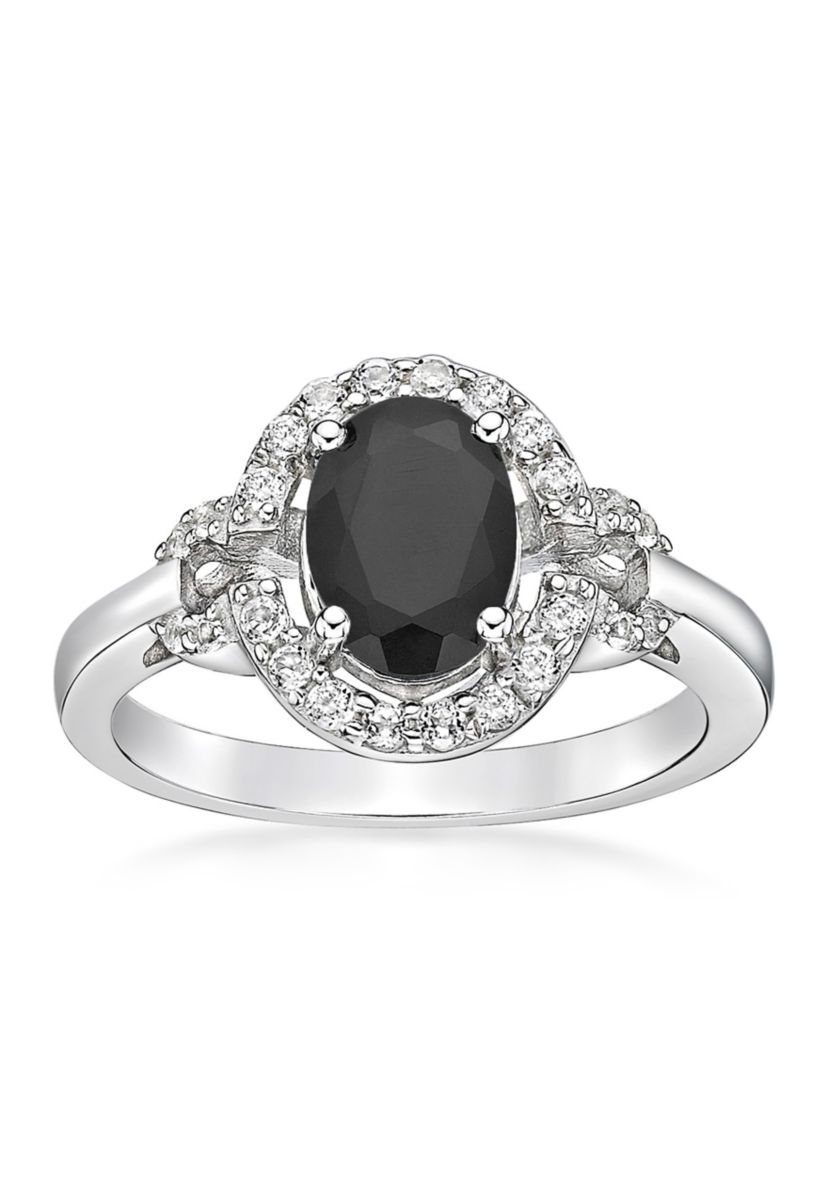 1. 15 ct. t.w. Black Onyx and 1/2 ct. t.w. White Topaz Ring in Sterling Silver
