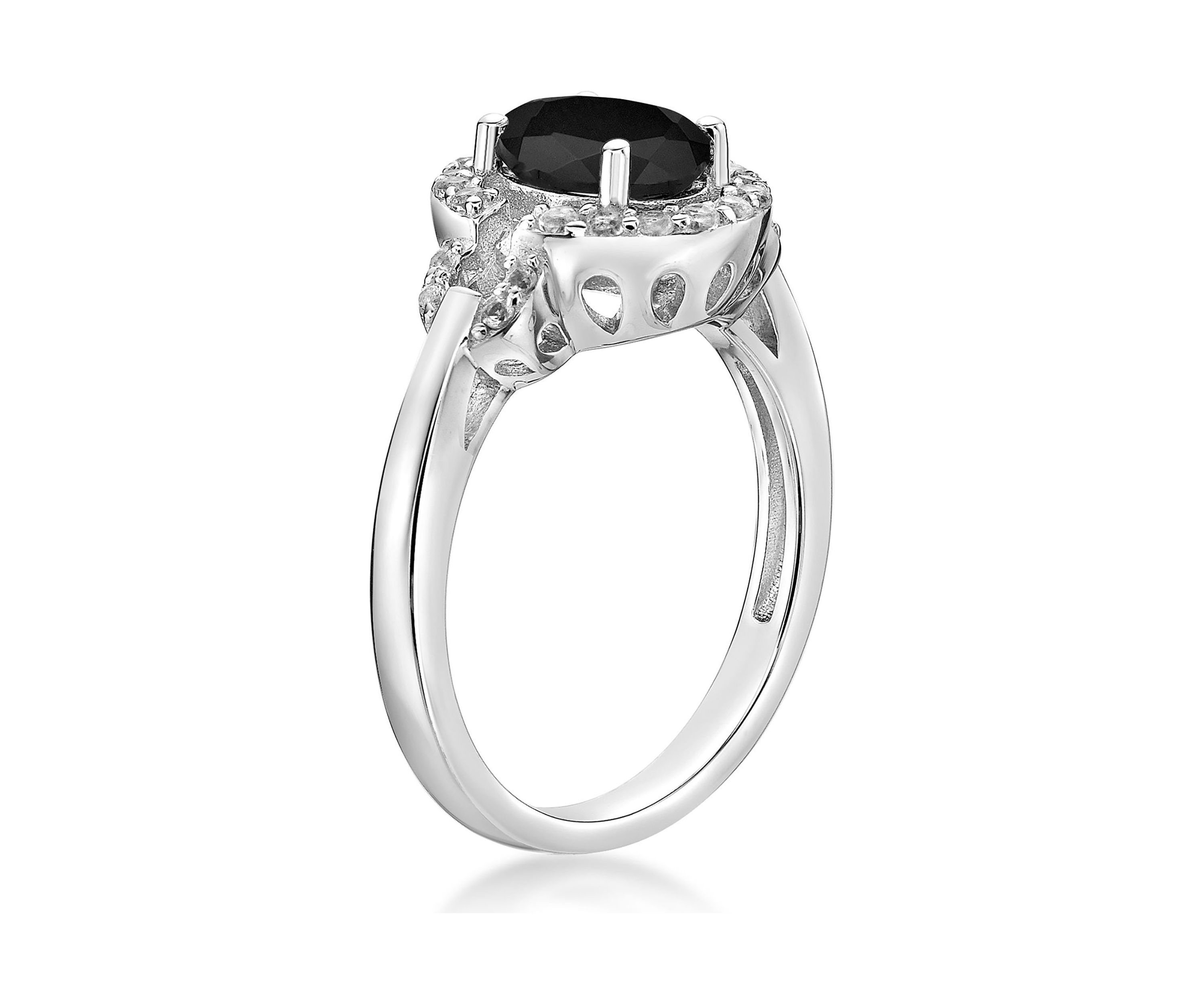 1. 15 ct. t.w. Black Onyx and 1/2 ct. t.w. White Topaz Ring in Sterling Silver
