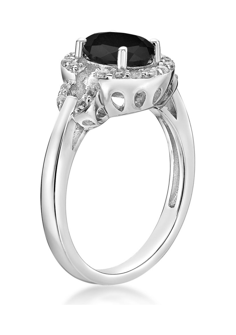 1. 15 ct. t.w. Black Onyx and 1/2 ct. t.w. White Topaz Ring in Sterling Silver