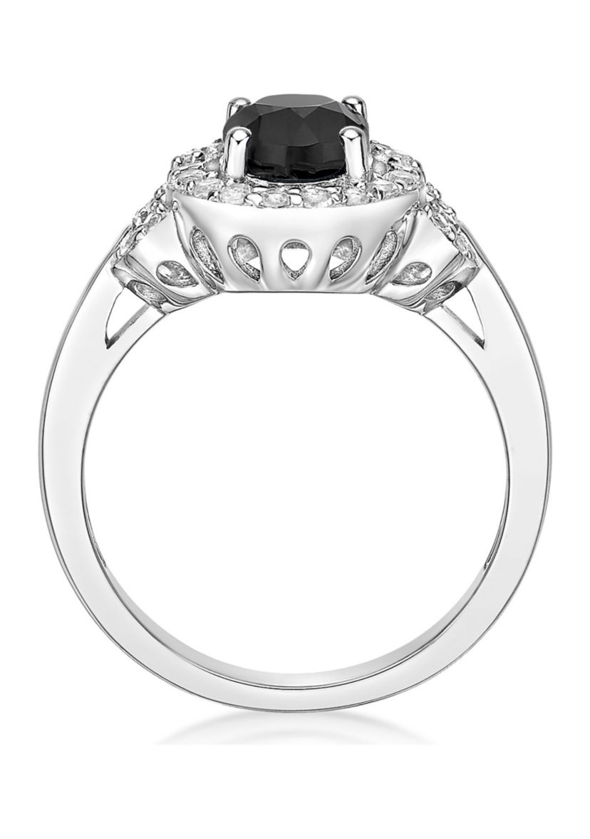 1. 15 ct. t.w. Black Onyx and 1/2 ct. t.w. White Topaz Ring in Sterling Silver