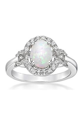 Gemminded Lab Created Women's Oval Halo Ring in Sterling Silver
