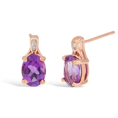 Gemminded Women's Rose Gold Plated Oval Amethyst Earrings