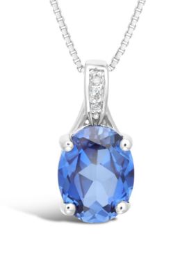 Gemminded Lab Created 2 1/10 ct. t.w. Created Sapphire and Diamond Accent Pendant in Sterling Silver, Blue, 18 in