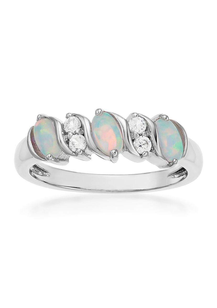 Lab Created 0.9 ct. t.w. Created Opal and White Topaz Ring in Sterling Silver
