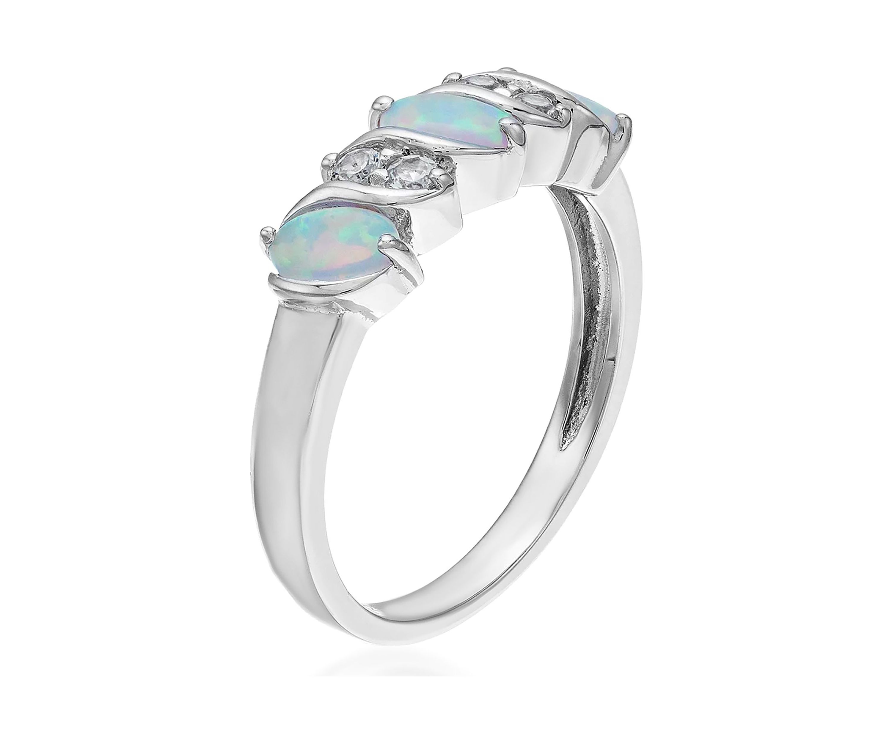 Lab Created 0.9 ct. t.w. Created Opal and White Topaz Ring in Sterling Silver