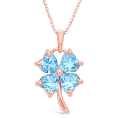 Gemminded Womenï¿½ï¿½s Four Leaf Clover Heart Gemstone Pendant Necklace in Rose Gold Plated Sterling Silver, Blue, 18 in