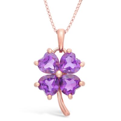 Gemminded Womenï¿½ï¿½s Four Leaf Clover Heart Gemstone Pendant Necklace in Rose Gold Plated Sterling Silver