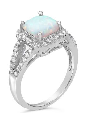 Lab Created 1.1 ct. t.w. Opal and White Topaz Ring Sterling Silver