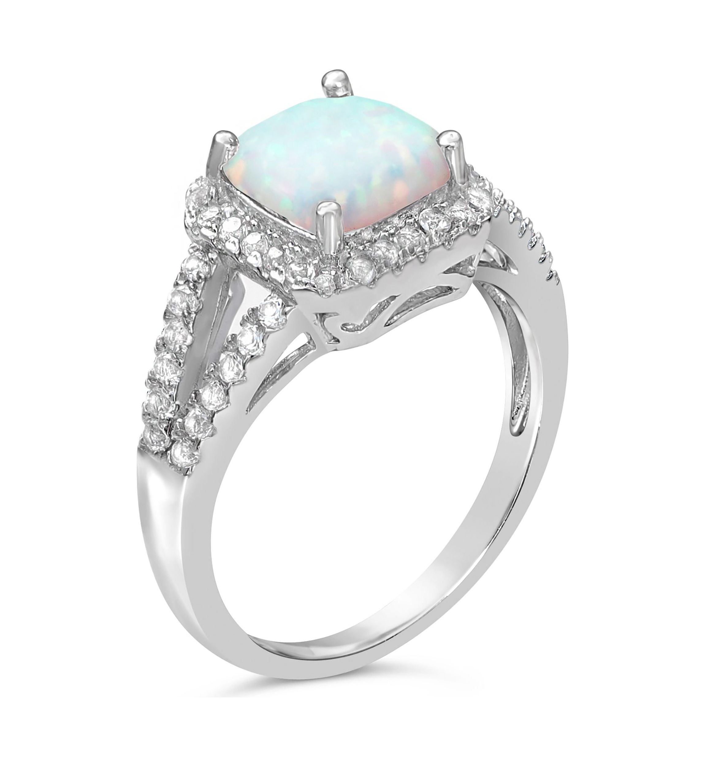 Lab Created 1.1 ct. t.w. Created Opal and White Topaz Ring in Sterling Silver