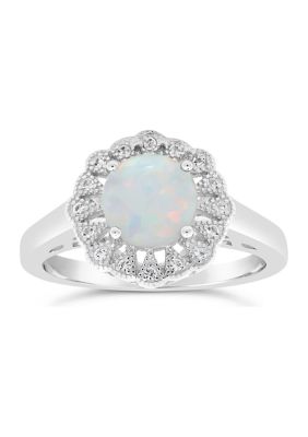 Gemminded Lab Created 0.8 ct. t.w. Created Opal and White Topaz Ring in Sterling Silver