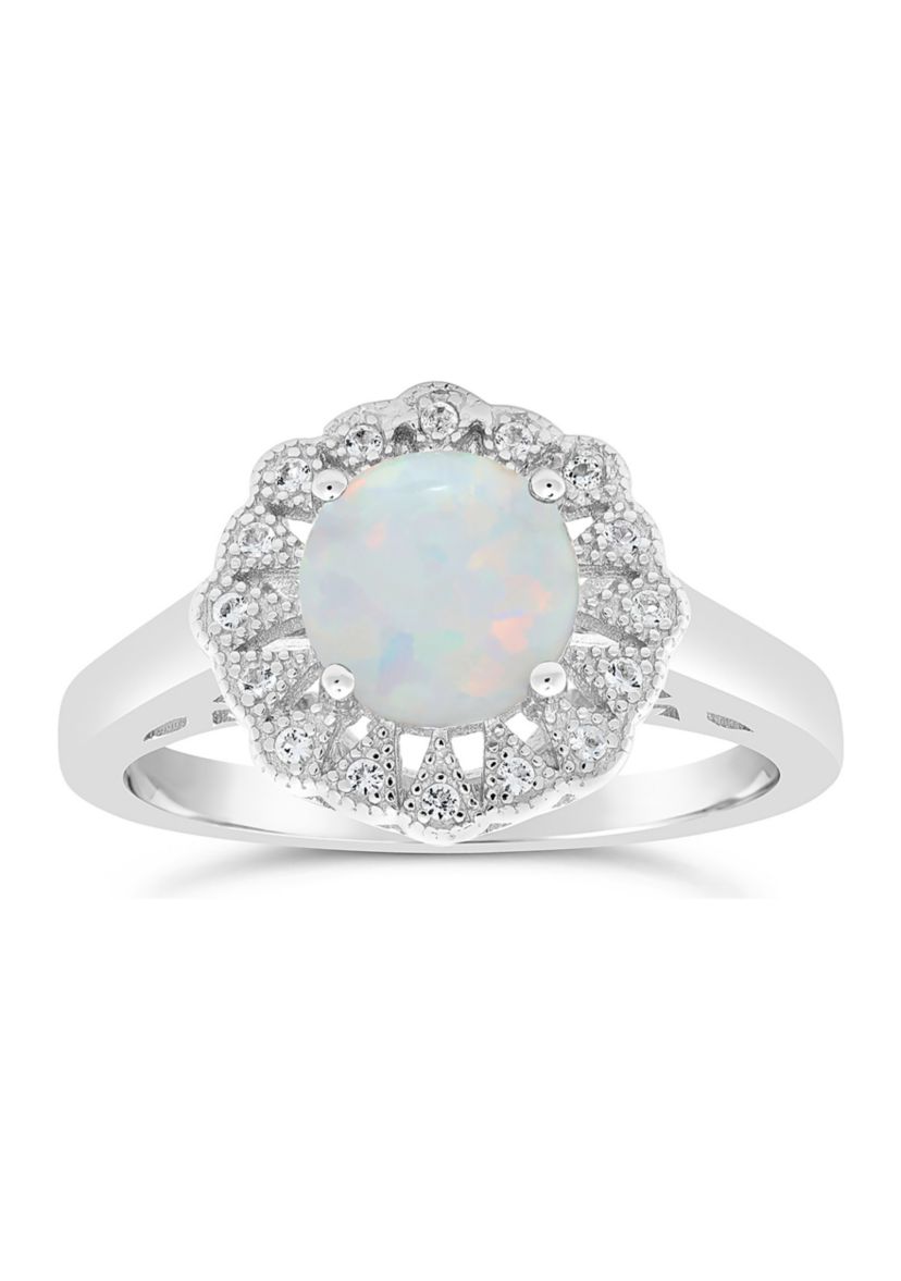Lab Created 0.8 ct. t.w. Created Opal and White Topaz Ring in Sterling Silver