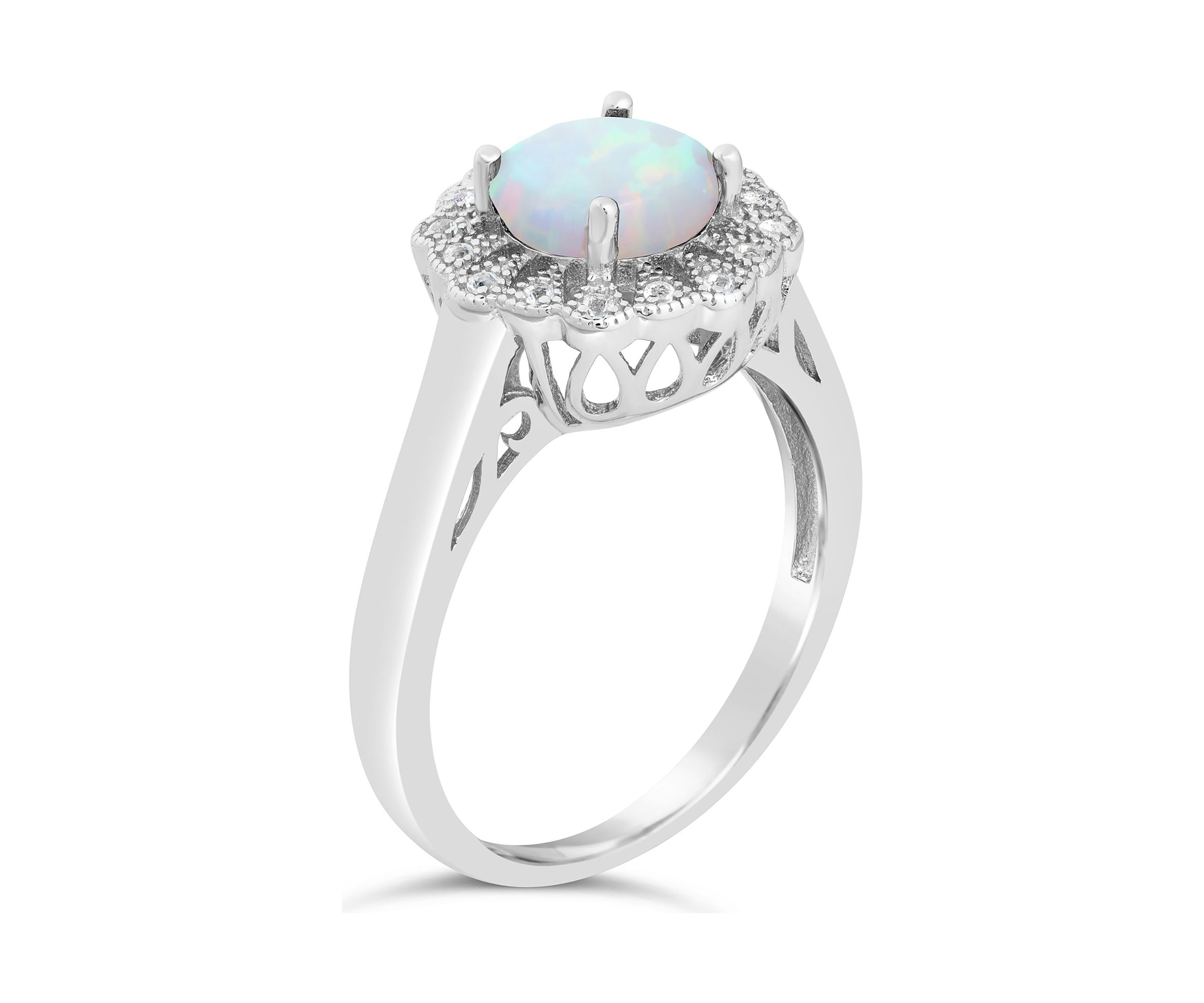 Lab Created 0.8 ct. t.w. Created Opal and White Topaz Ring in Sterling Silver