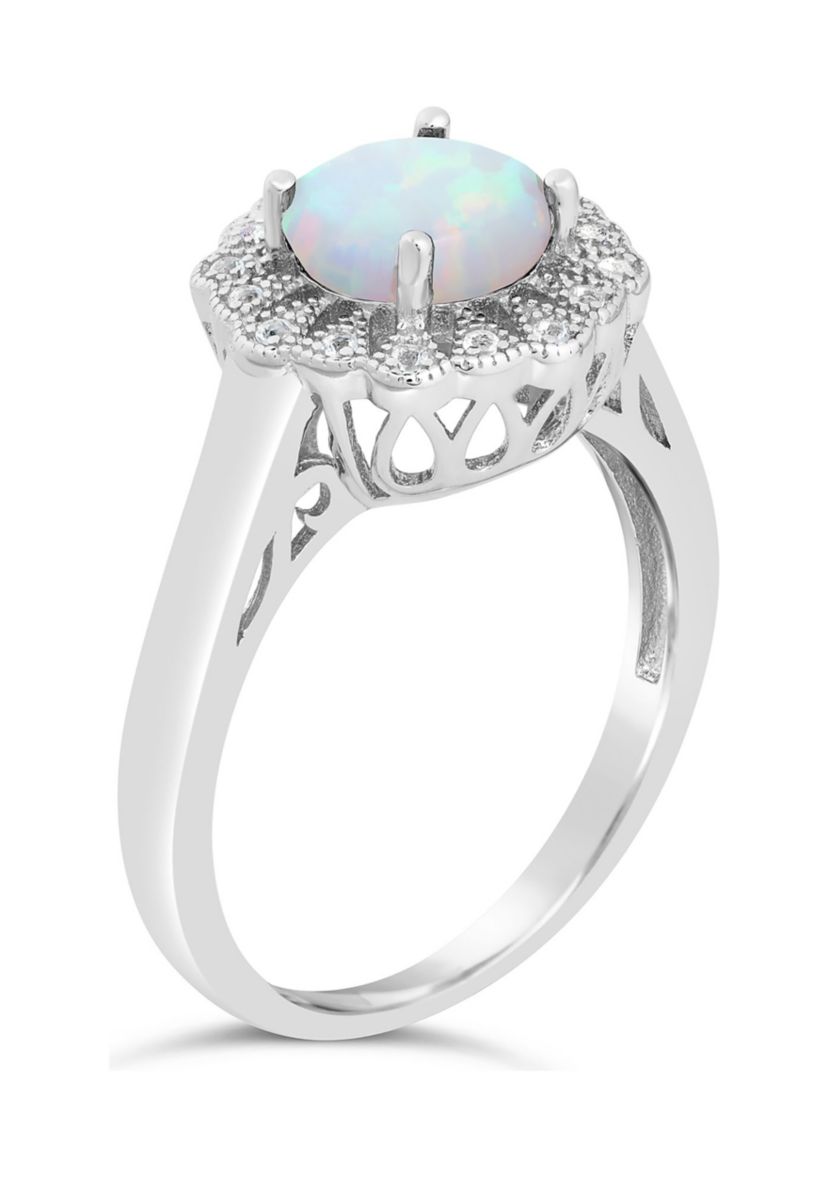 Lab Created 0.8 ct. t.w. Created Opal and White Topaz Ring in Sterling Silver