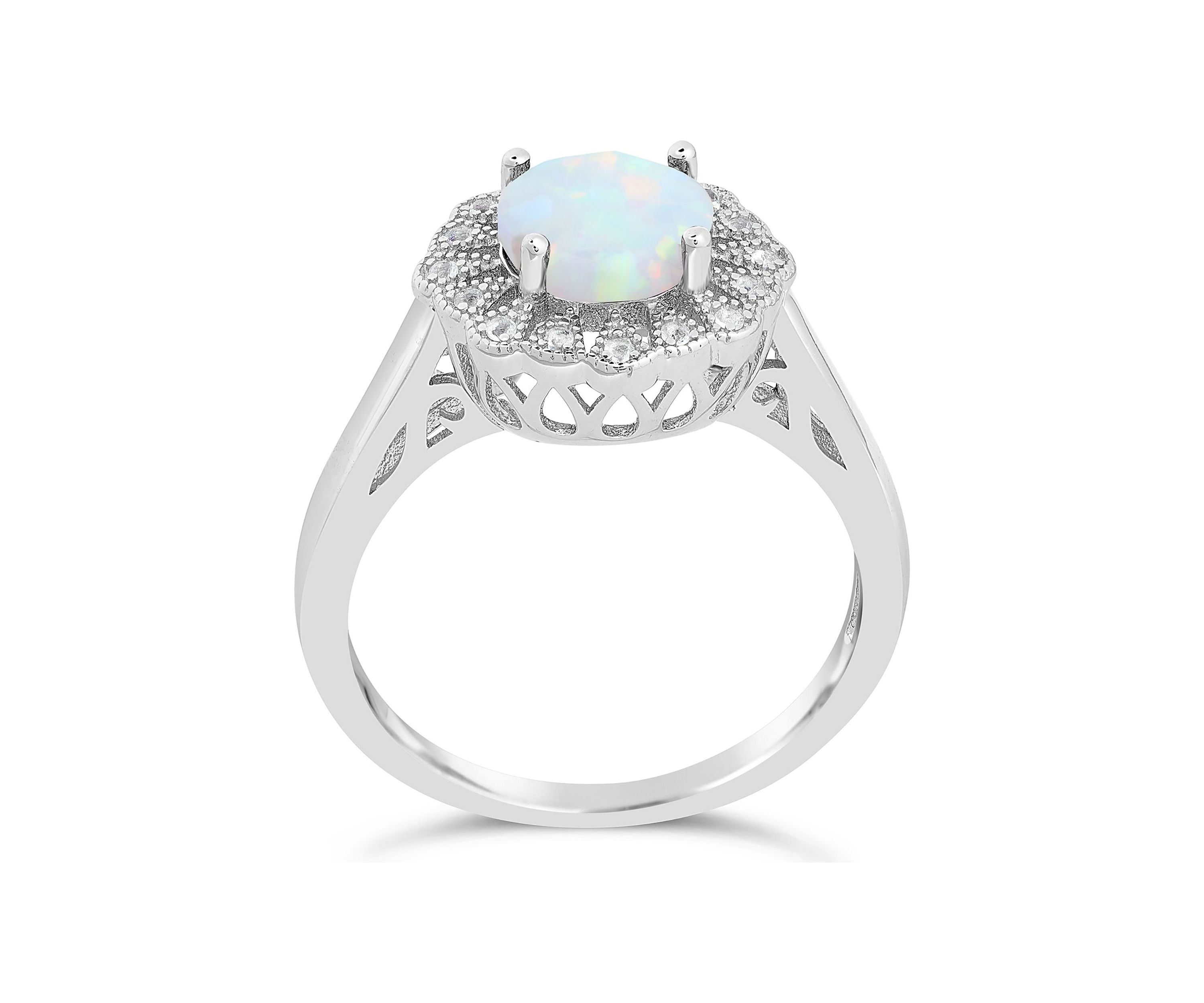 Lab Created 0.8 ct. t.w. Created Opal and White Topaz Ring in Sterling Silver