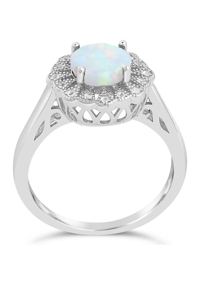 Lab Created 0.8 ct. t.w. Created Opal and White Topaz Ring in Sterling Silver