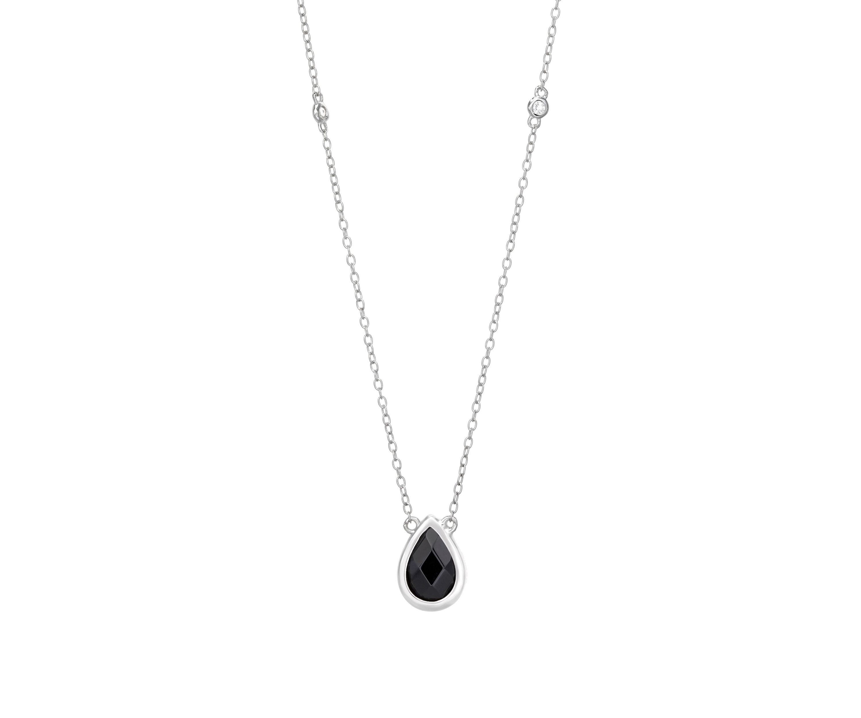 1 1/3 ct. t.w. Black Onyx and 1/6 ct. t.w. White Topaz Pendant Necklace in Sterling Silver
