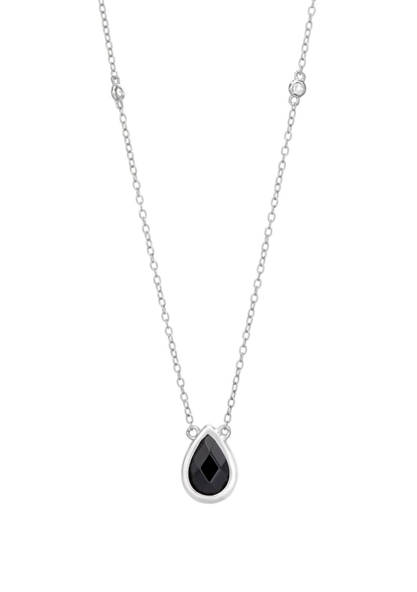 1 1/3 ct. t.w. Black Onyx and 1/6 ct. t.w. White Topaz Pendant Necklace in Sterling Silver