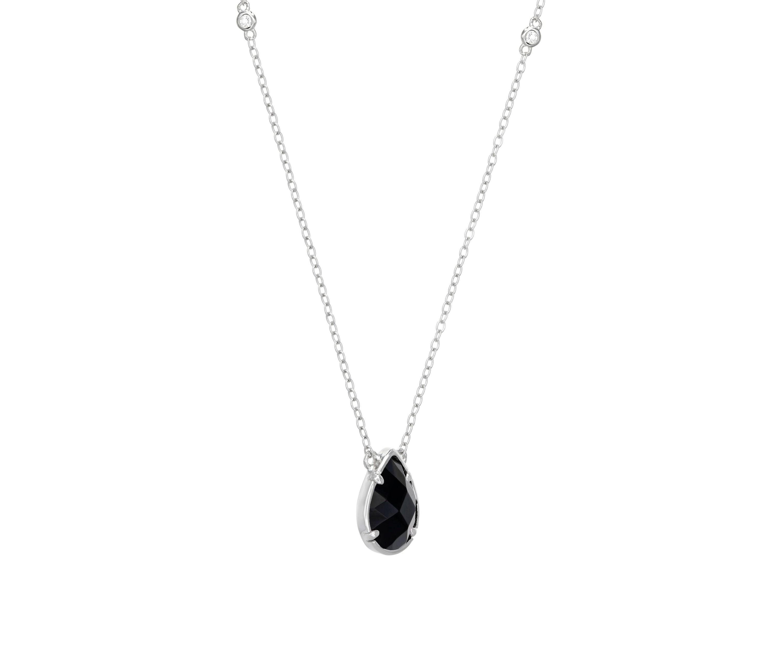 1 1/3 ct. t.w. Black Onyx and 1/6 ct. t.w. White Topaz Pendant Necklace in Sterling Silver