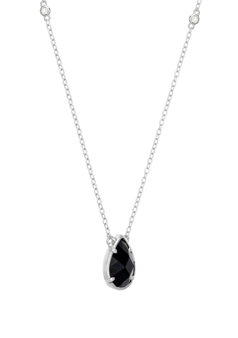 1 1/3 ct. t.w. Black Onyx and 1/6 ct. t.w. White Topaz Pendant Necklace in Sterling Silver
