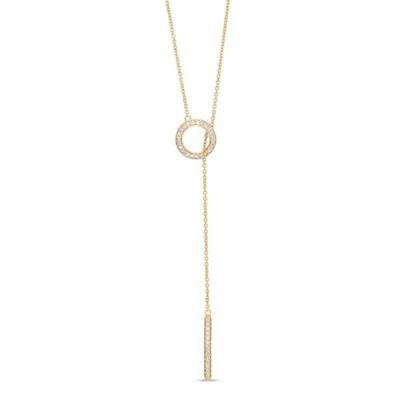 Gemminded 1/4 ct. t.w. Diamond Circle and Bar Lariat Necklace in Gold Plated Sterling Silver