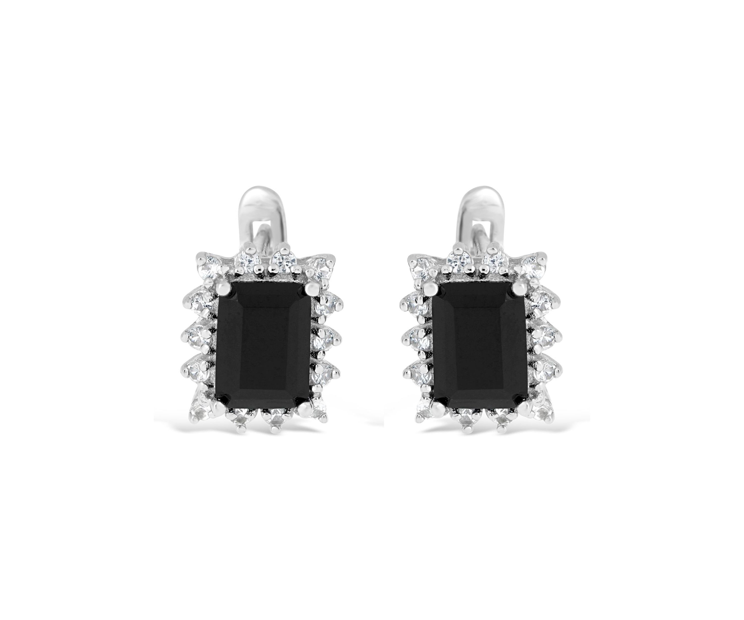 1.6 ct. t.w. Black Onyx and 3/8 ct. t.w. White Topaz Earrings in Sterling Silver
