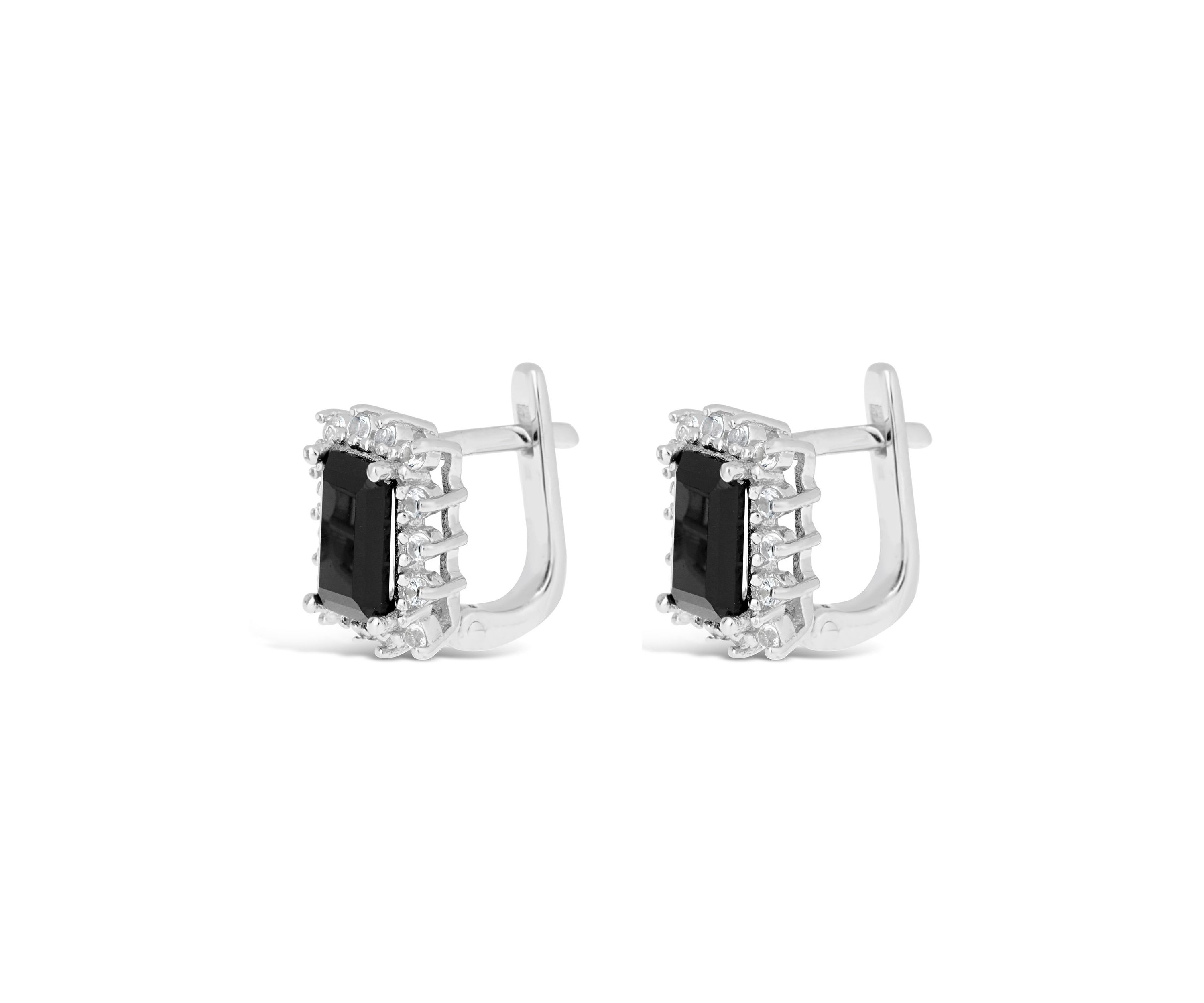 1.6 ct. t.w. Black Onyx and 3/8 ct. t.w. White Topaz Earrings in Sterling Silver
