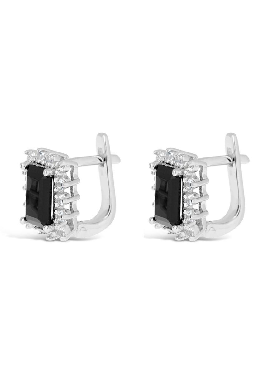 1.6 ct. t.w. Black Onyx and 3/8 ct. t.w. White Topaz Earrings in Sterling Silver